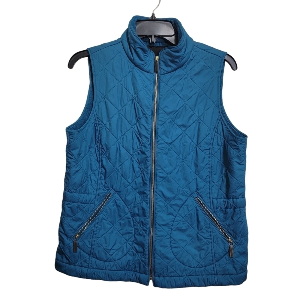 Talbots Women's Teal Blue Quilted Fleece Lined Winter Vest Medium Petite MP